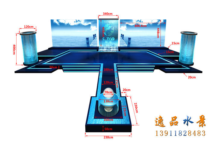 傳媒電(diàn)視台水幕牆流水景觀水系設計效果圖